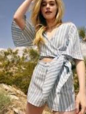 The Jetset Diaries Love Like A  Chambray Stripe Tie Front Cut Out One Piece